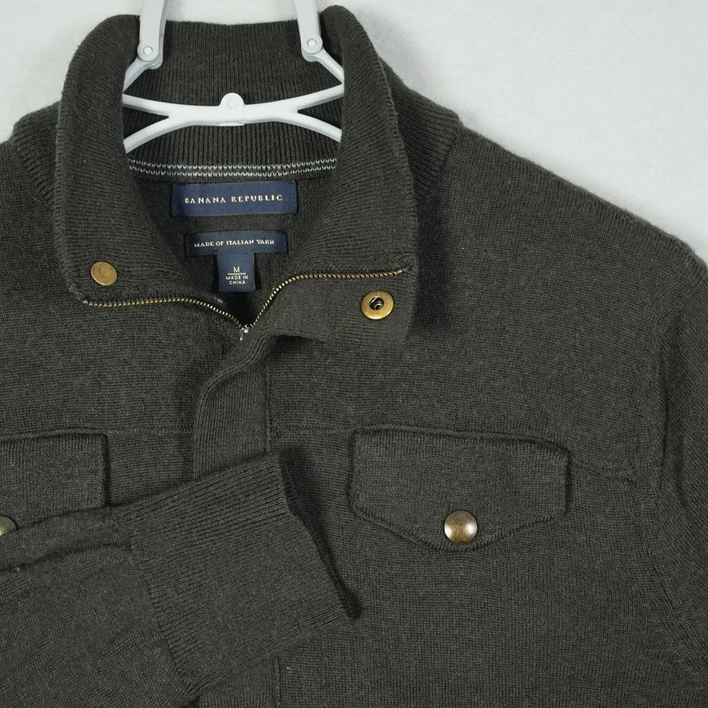 Banana Republic Italian Yarn Wool Blend Quarter Zip Sweater Olive‎ Brown Mens M